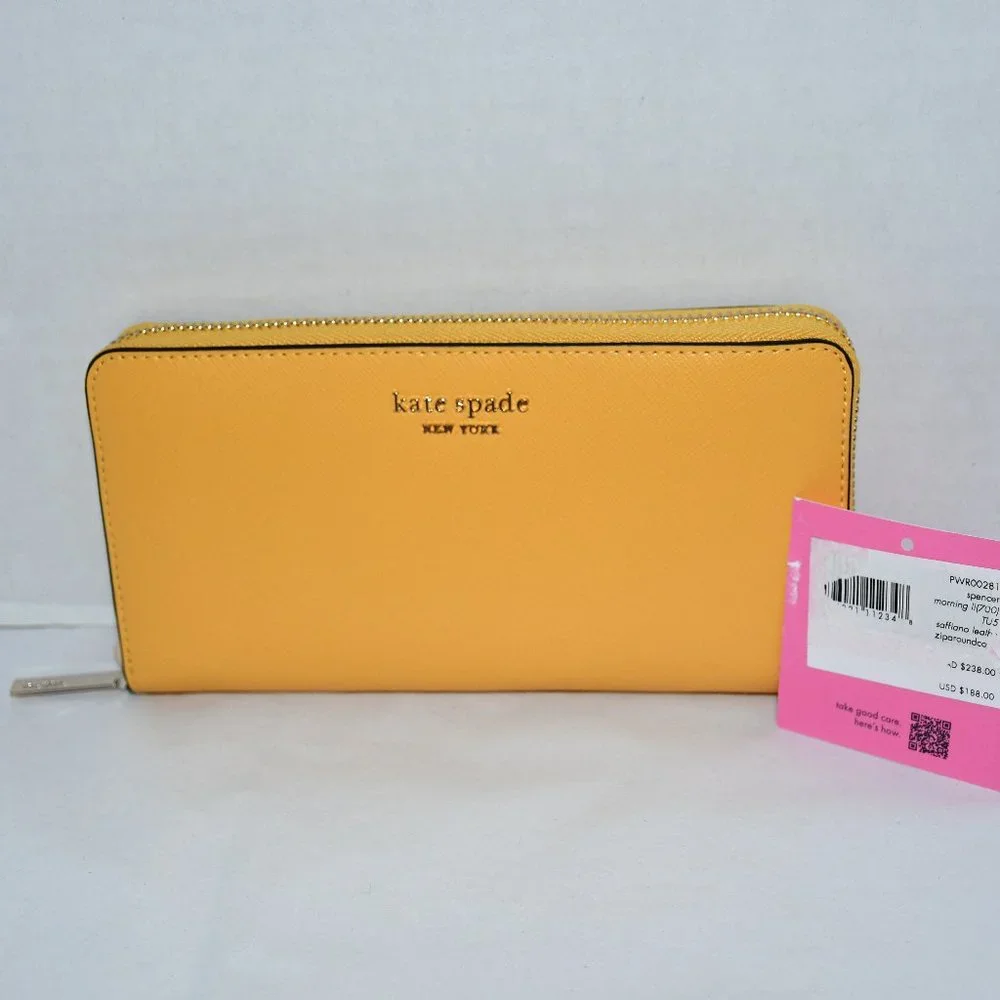 kate spade Spencer Leather Continental Wallet Morning Light - Yellow #PWR00281 N